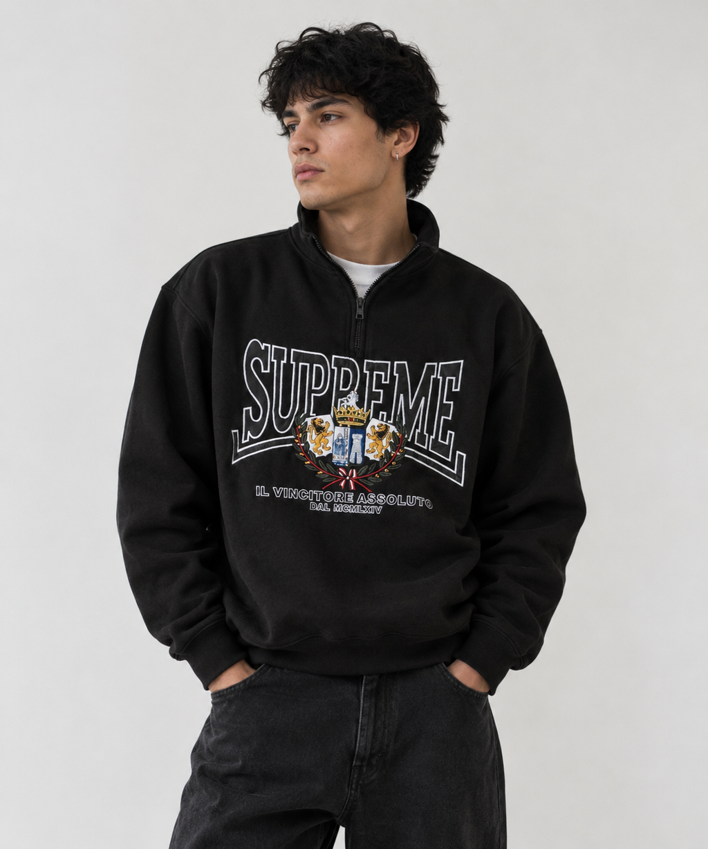 Crest Appliqué Half Zip Pullover