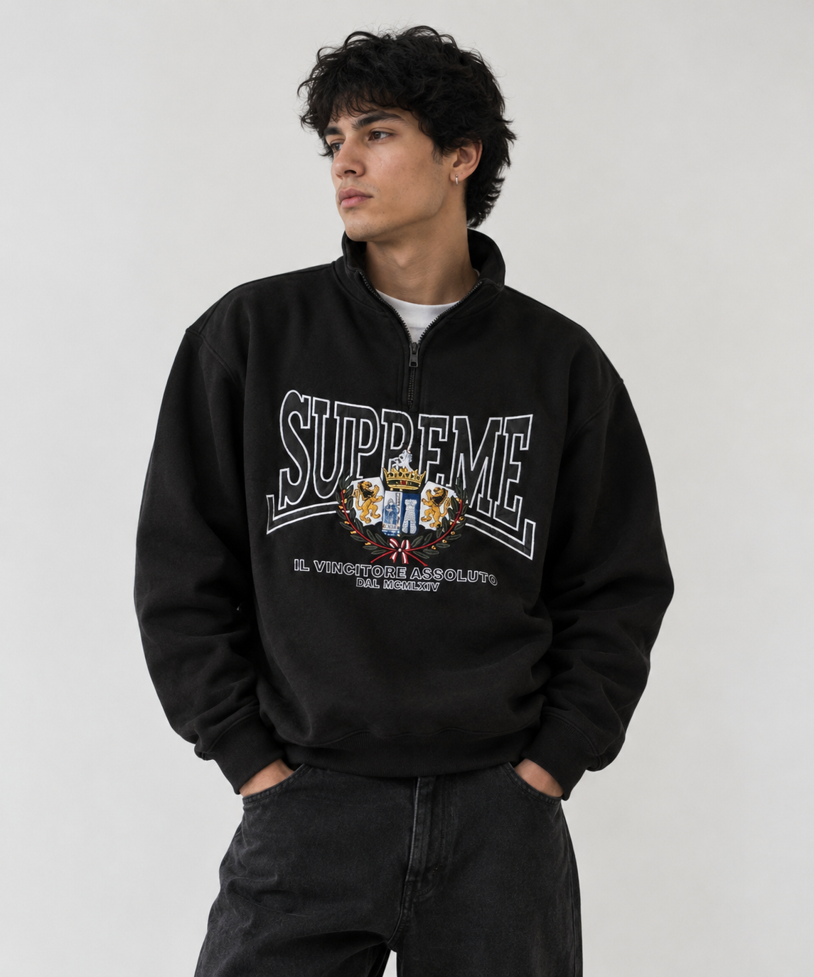 Crest Appliqué Half Zip Pullover